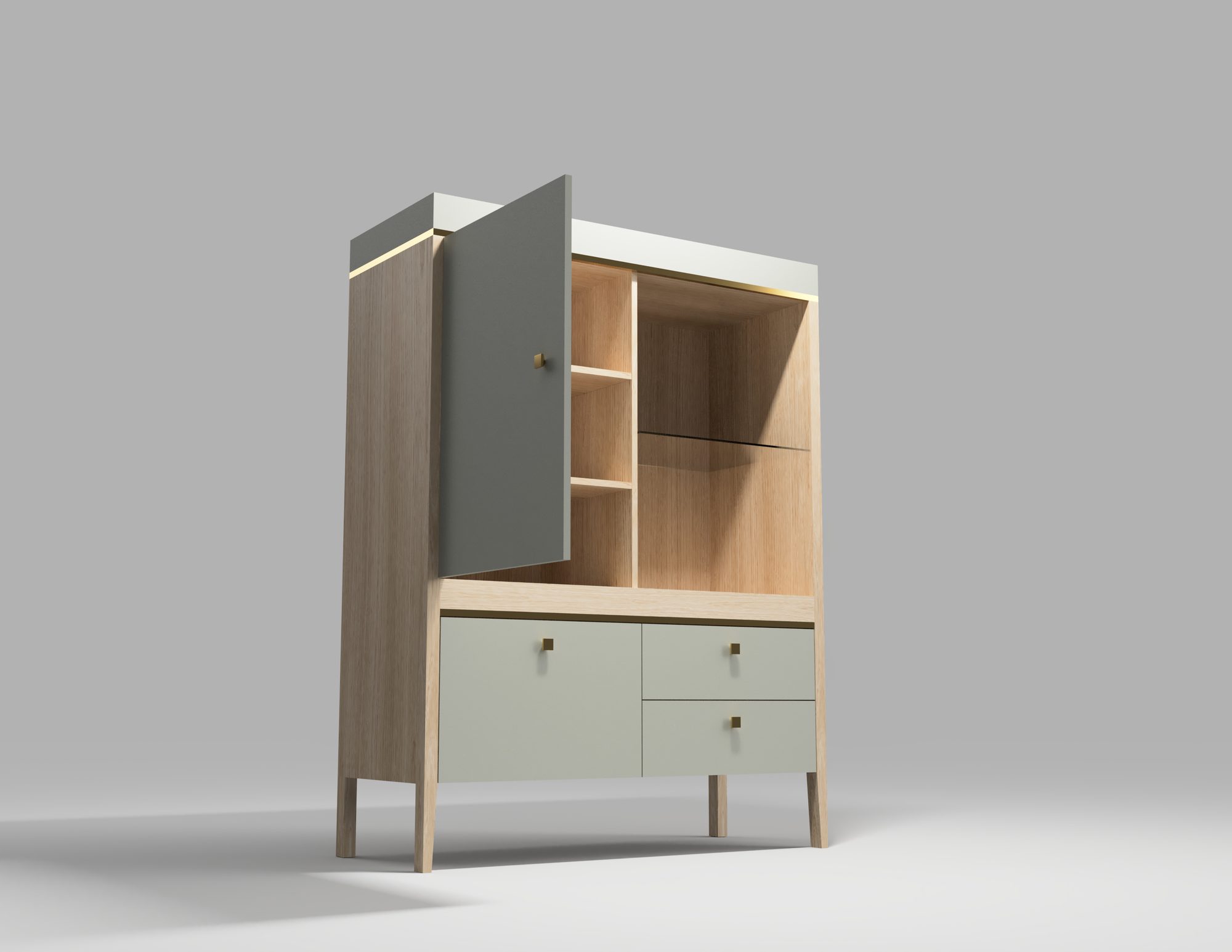 Oak Bar Cabinet build plan rendering