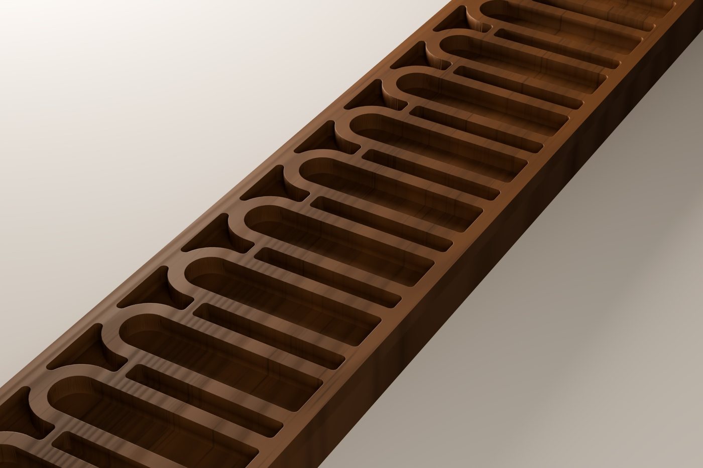 Arcade Molding CNC carving file rendered in walnut, seen at an angle