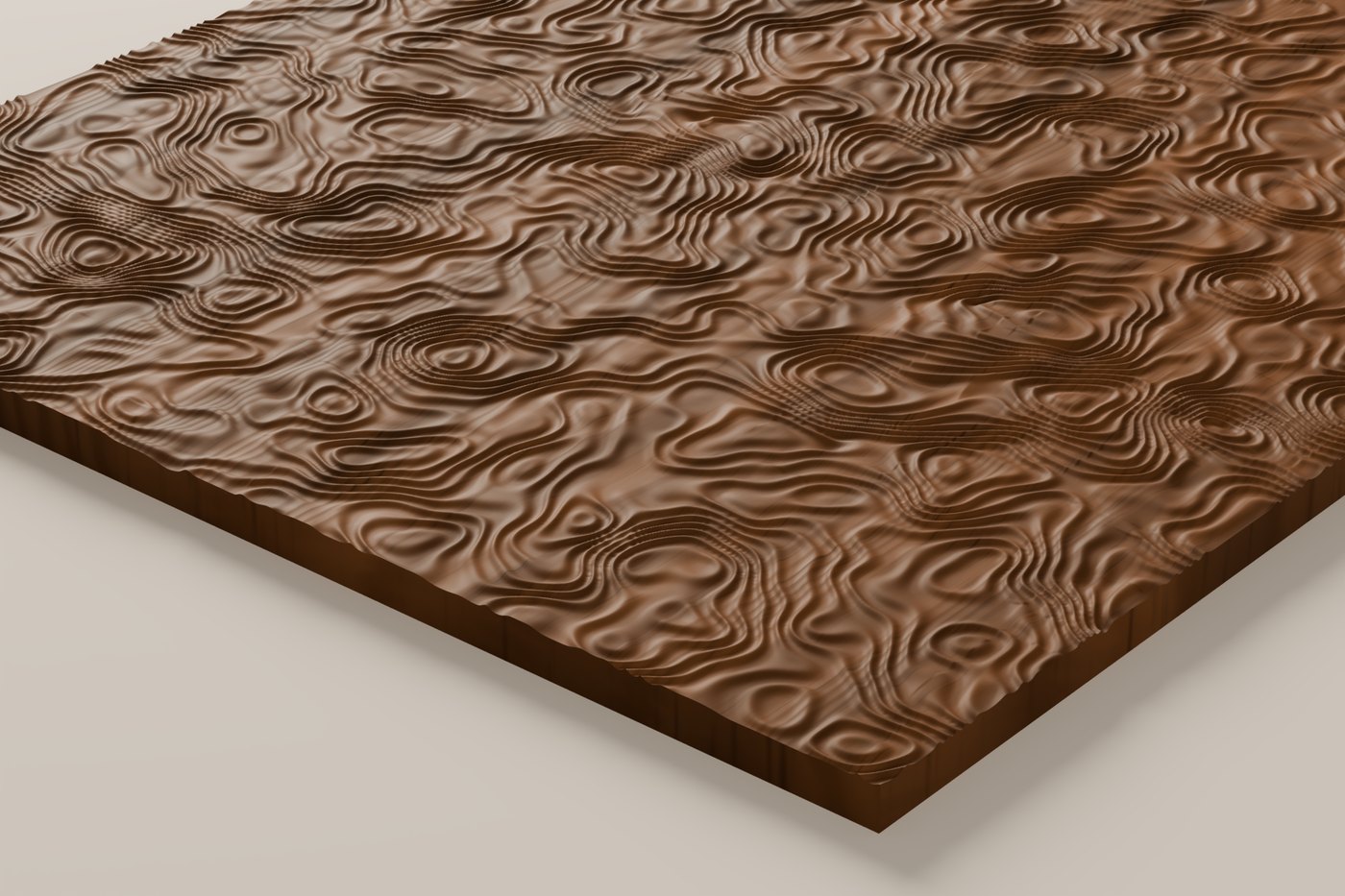 Burl CNC carving texture rendered in walnut, seen at an angle