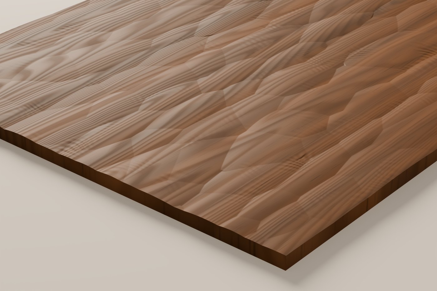 Drawknife CNC carving texture rendered in walnut, seen at an angle