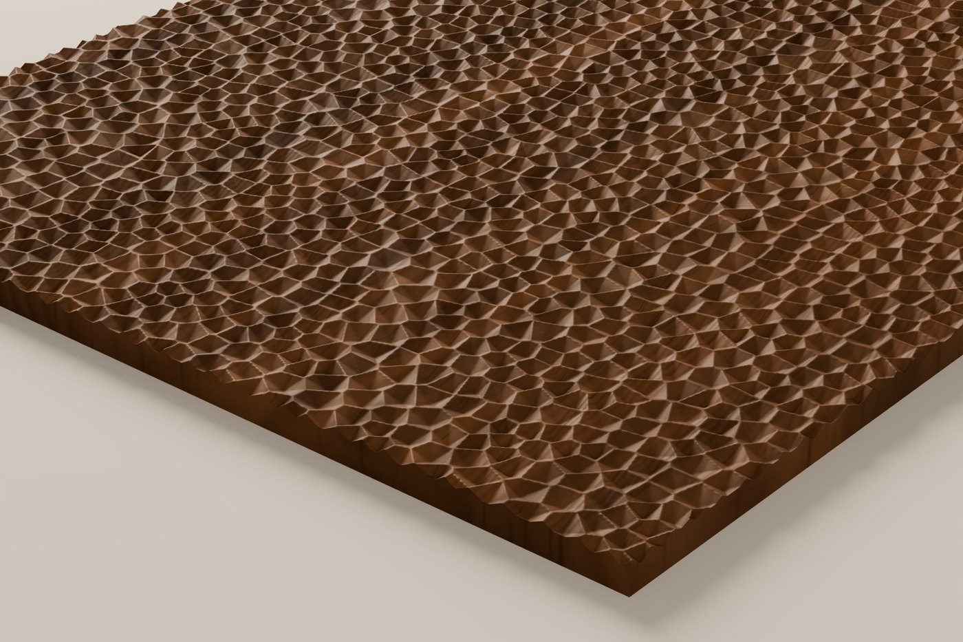 Facet CNC carving texture rendered in walnut, seen at an angle