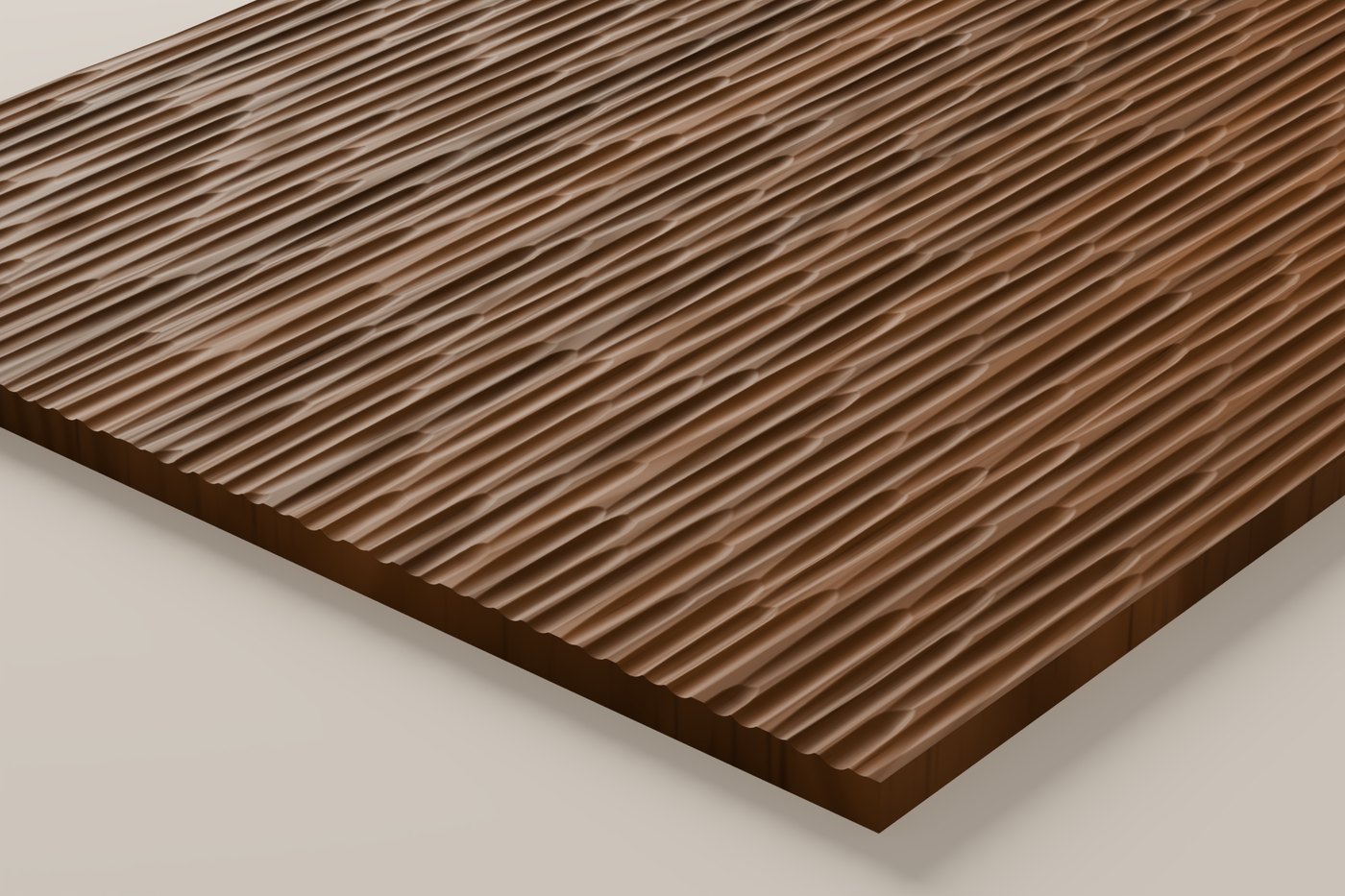 Gouged CNC carving texture rendered in walnut