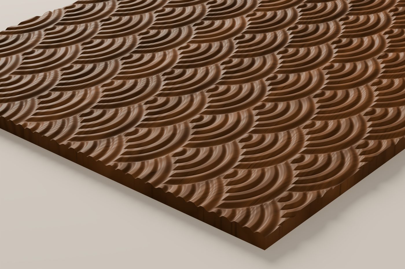 Seigaiha CNC carving texture rendered in walnut