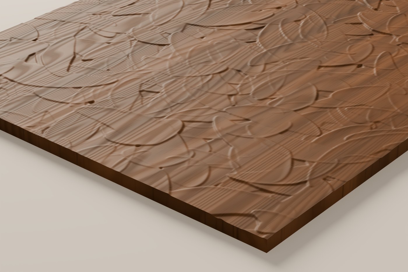 Trowel CNC carving texture rendered in walnut, seen at an angle