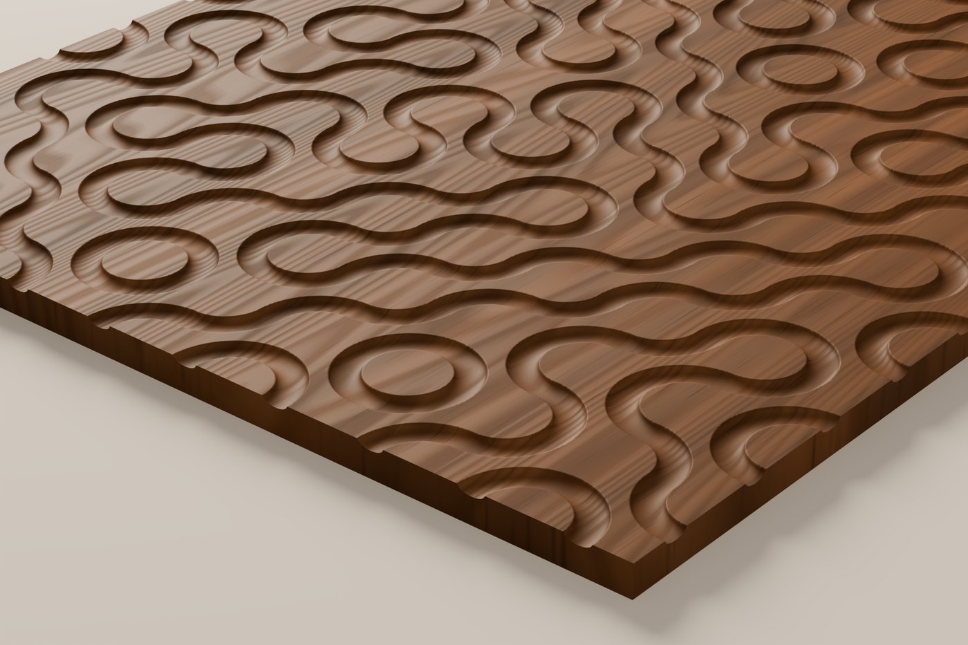 Truchet CNC carving texture rendered in walnut